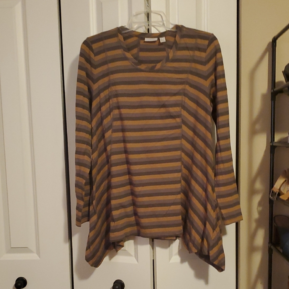 LOGO by Lori Goldstein Brown and Gray Asymmetrical Tunic